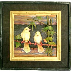 Burung - Sepasang Kenari-Terbuat dari bahan kayu Jati kuno dan berkwalitas tinggi