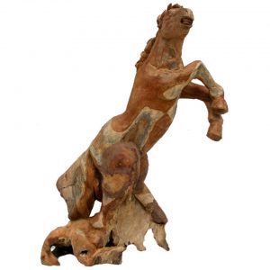 Sculpture-Kuda - Kuda Berdiri 2-terbuat dari kayu Jati kuno dan berkwalitas tinggi