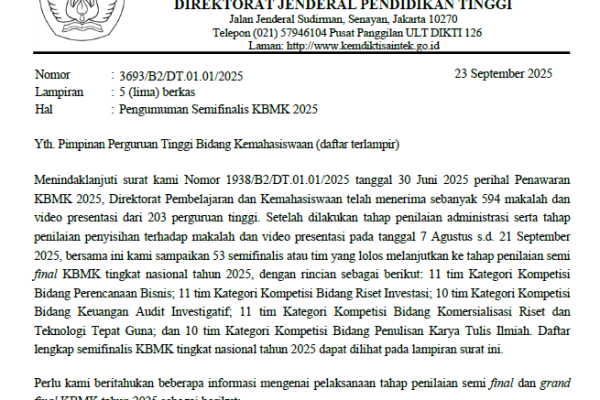 UNIVERSITAS SAFIN PATI MASUK SEMIFINAL KOMPETISI MAHASISWA NASIONAL KMBK 2025