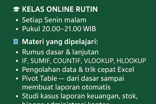 KESEMPATAN EMAS BELAJAR EXCEL DI BIMBING SAMPAI BISA ONLY 95 RB