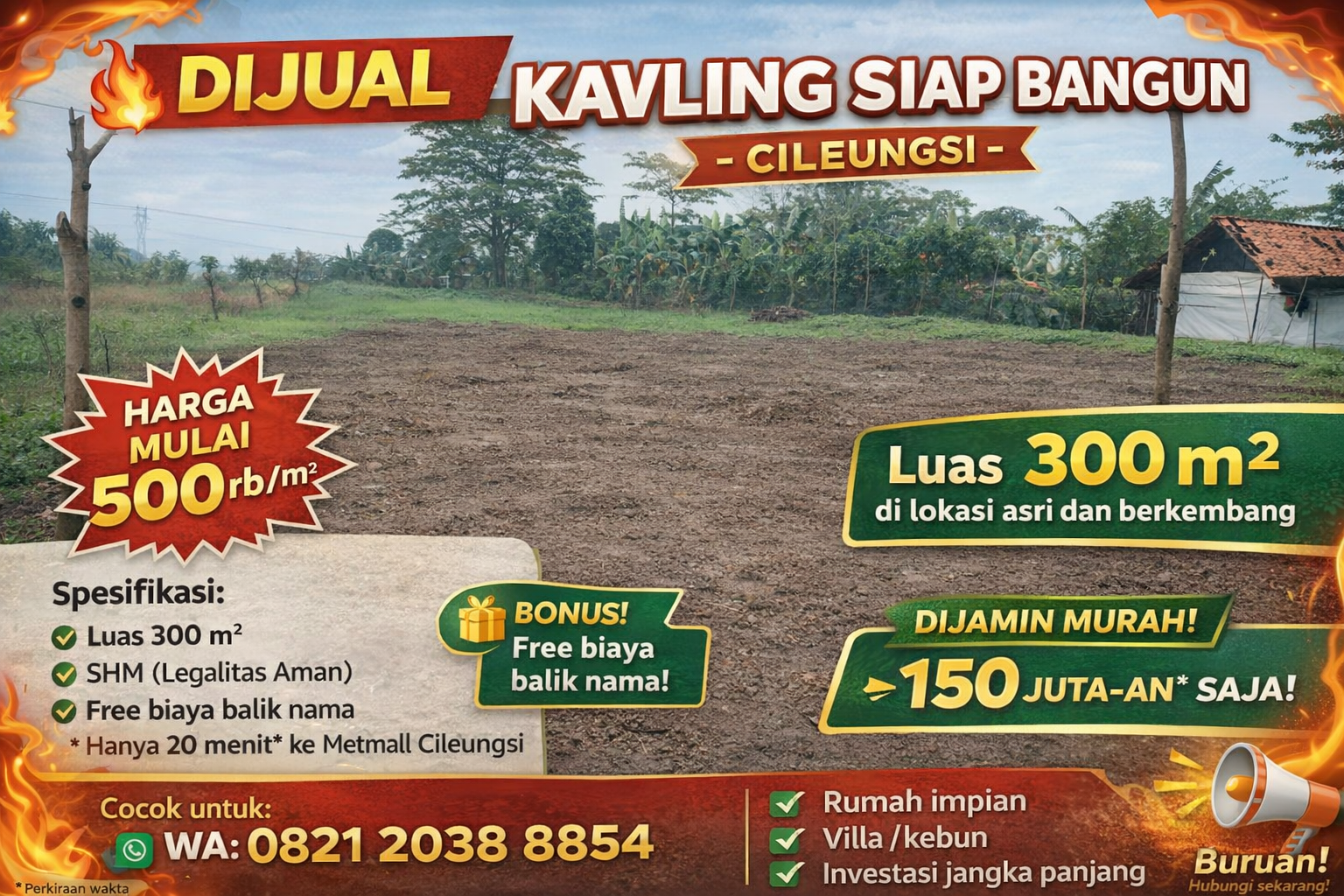 Jual Kavling Siap Bangun di Cileungsi Harga Murah SHM, Hanya 20 Menit dari Metmall Cileungsi