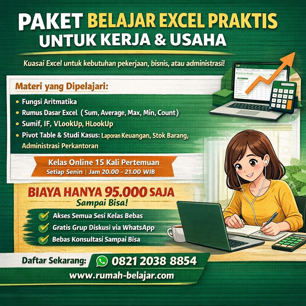les ms. excel di rumah belajar komputer ymii cileungsi