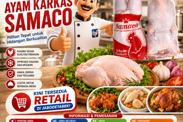 Ayam Karkas Samaco kini tersedia retail di Jabodetabek. Ayam segar berkualitas premium, higienis, cocok untuk rumah tangga, restoran, katering, dan UMKM. Hubungi marketing Samaco sekarang.