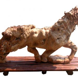 Sculpture-Kuda - Jalan (Motif Gembol)-terbuat dari bahan kayu jati kuno dan berkwalitas tinggi