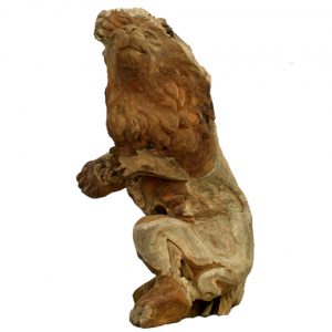 Sculpture-Singa - Berdiri-Terbuat dari bahan kayu Jati kuno dan berkwalitas tinggi