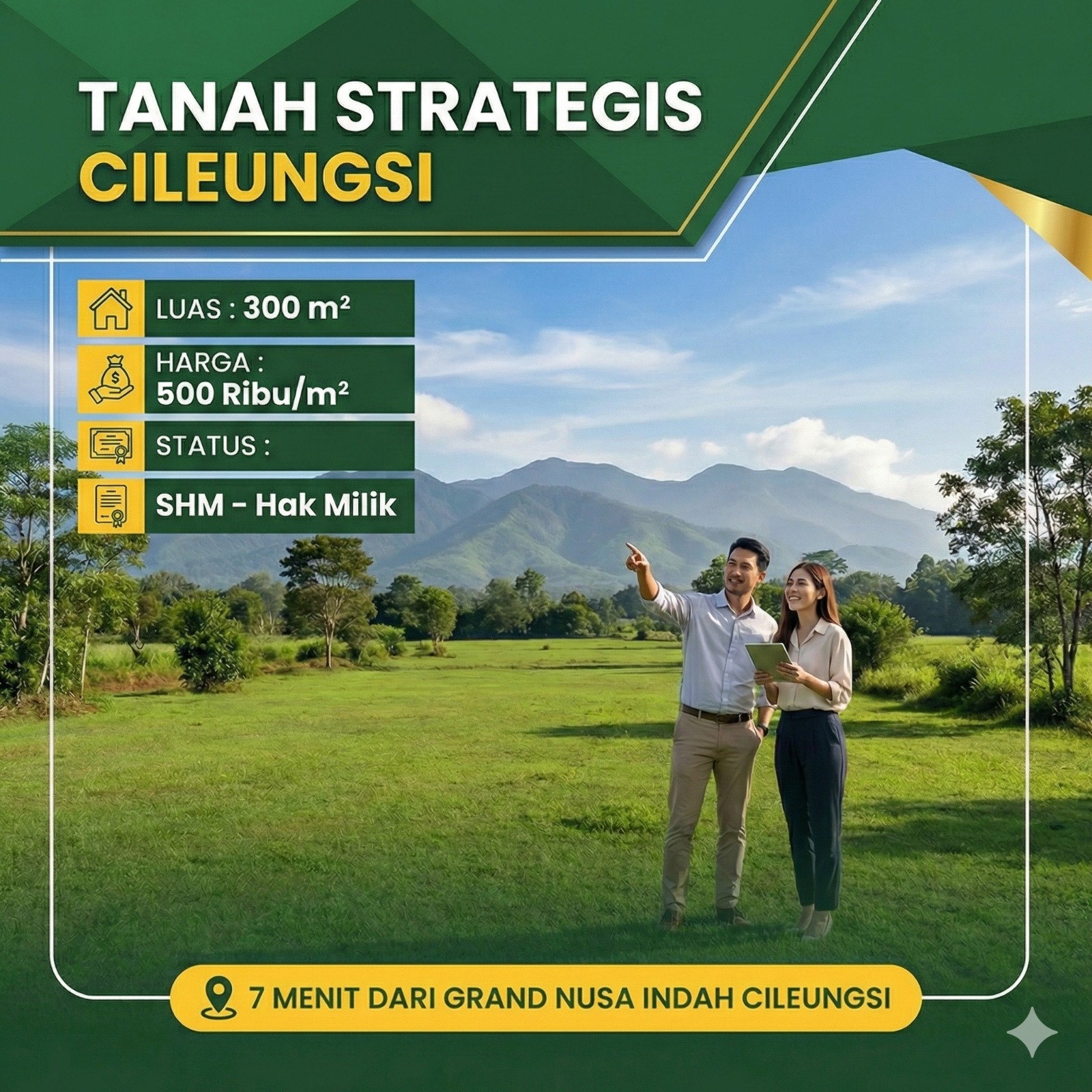 Jual Tanah Murah SHM Dekat Cileungsi – Luas 300 m² Harga 500 Ribu/m²