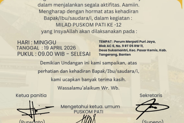 Undangan Milad PUSKOM Pati ke-12 Resmi Digelar pada 19 April 2026 di Tangerang