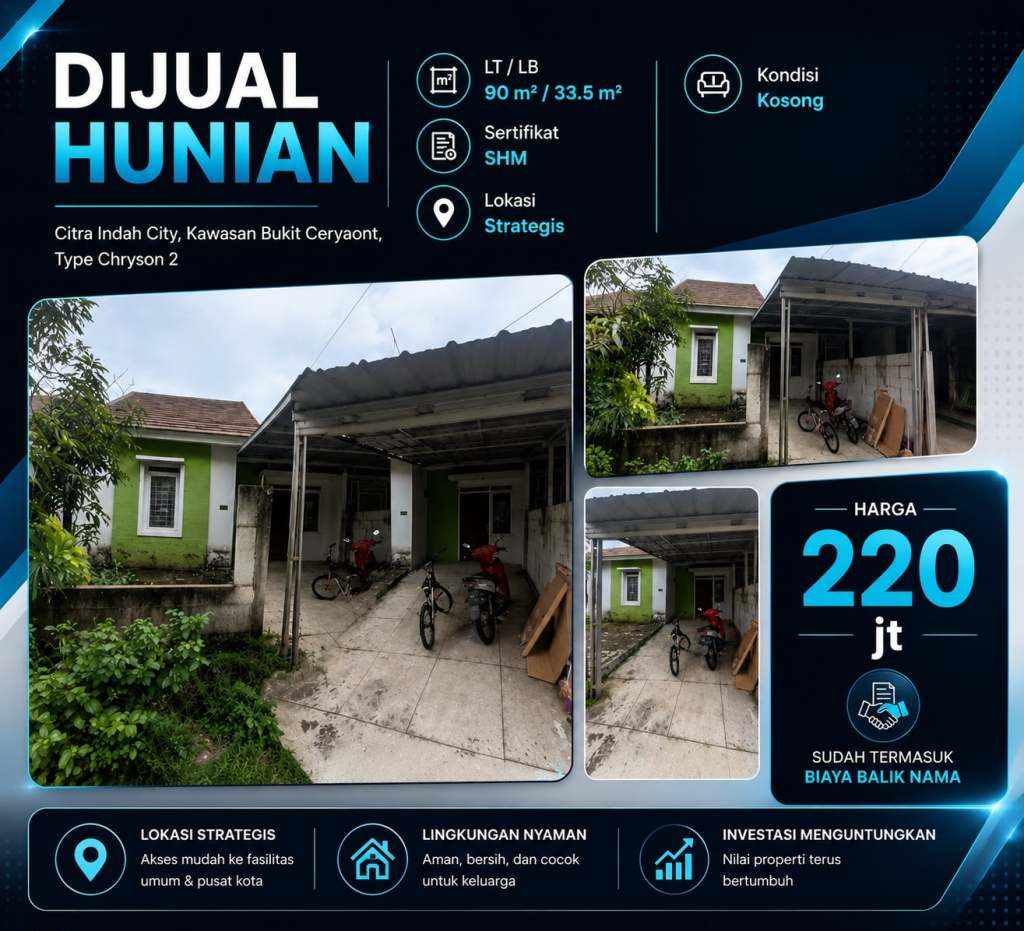 jual rumah murah shm di citra indah city