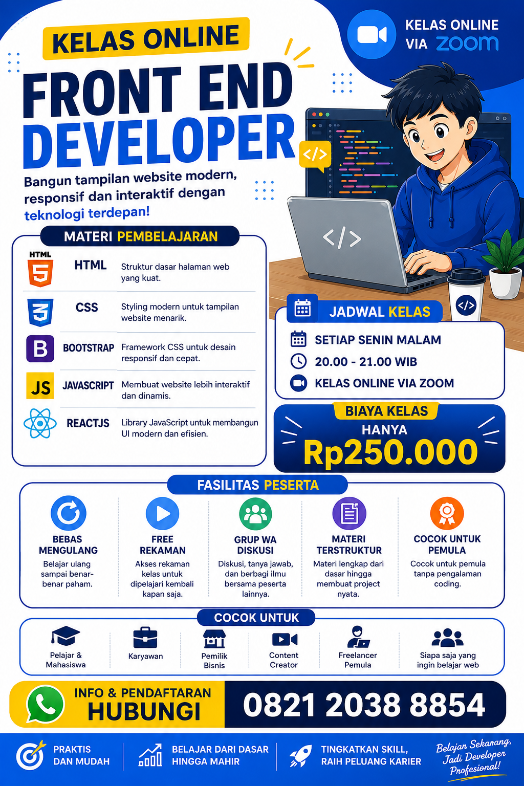 Kelas Online Front End Developer untuk Pemula – Belajar HTML, CSS, Bootstrap, JavaScript & ReactJS