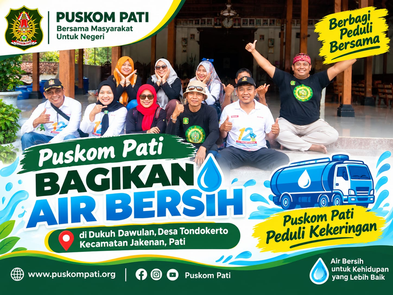 Puskom Pati Bagikan Air Bersih di Dukuh Dawulan, Desa Tondokerto, Jakenan Pati