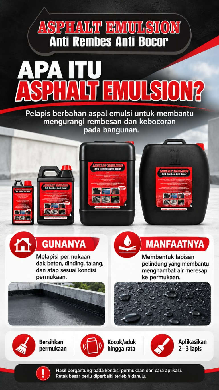 Asphalt Emulsion Anti Rembes Anti Bocor: Pelapis Pelindung untuk Dak Beton, Dinding, dan Atap