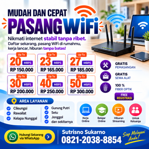 Pasang WiFi Cileungsi dan Sekitarnya Mulai Rp150.000 per Bulan